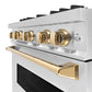 ZLINE Autograph Edition 30 in. 4.2 cu. ft. Classic Dual Fuel Range with 4 Burner Gas Cooktop and Electric Convection Oven in Satin Stainless Steel with Polished Gold Accents, Open Box-Good Condition