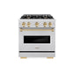 ZLINE Autograph Edition 30 in. 4.2 cu. ft. Classic Dual Fuel Range with 4 Burner Gas Cooktop and Electric Convection Oven in Satin Stainless Steel with Polished Gold Accents, Open Box-Great Condition
