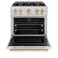 ZLINE Autograph Edition 30 in. 4.2 cu. ft. Classic Dual Fuel Range with 4 Burner Gas Cooktop and Electric Convection Oven in Satin Stainless Steel with Polished Gold Accents, Open Box-Great Condition