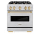 ZLINE Autograph Edition 30 in. 4.2 cu. ft. Classic Dual Fuel Range with 4 Burner Gas Cooktop and Electric Convection Oven in Satin Stainless Steel with Polished Gold Accents, Open Box-Great Condition