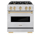 ZLINE Autograph Edition 30 in. 4.2 cu. ft. Classic Dual Fuel Range with 4 Burner Gas Cooktop and Electric Convection Oven in Satin Stainless Steel with Polished Gold Accents, Open Box-Good Condition