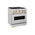 ZLINE Autograph Edition 30 in. 4.2 cu. ft. Classic Dual Fuel Range with 4 Burner Gas Cooktop and Electric Convection Oven in Satin Stainless Steel with Polished Gold Accents, Open Box-Good Condition
