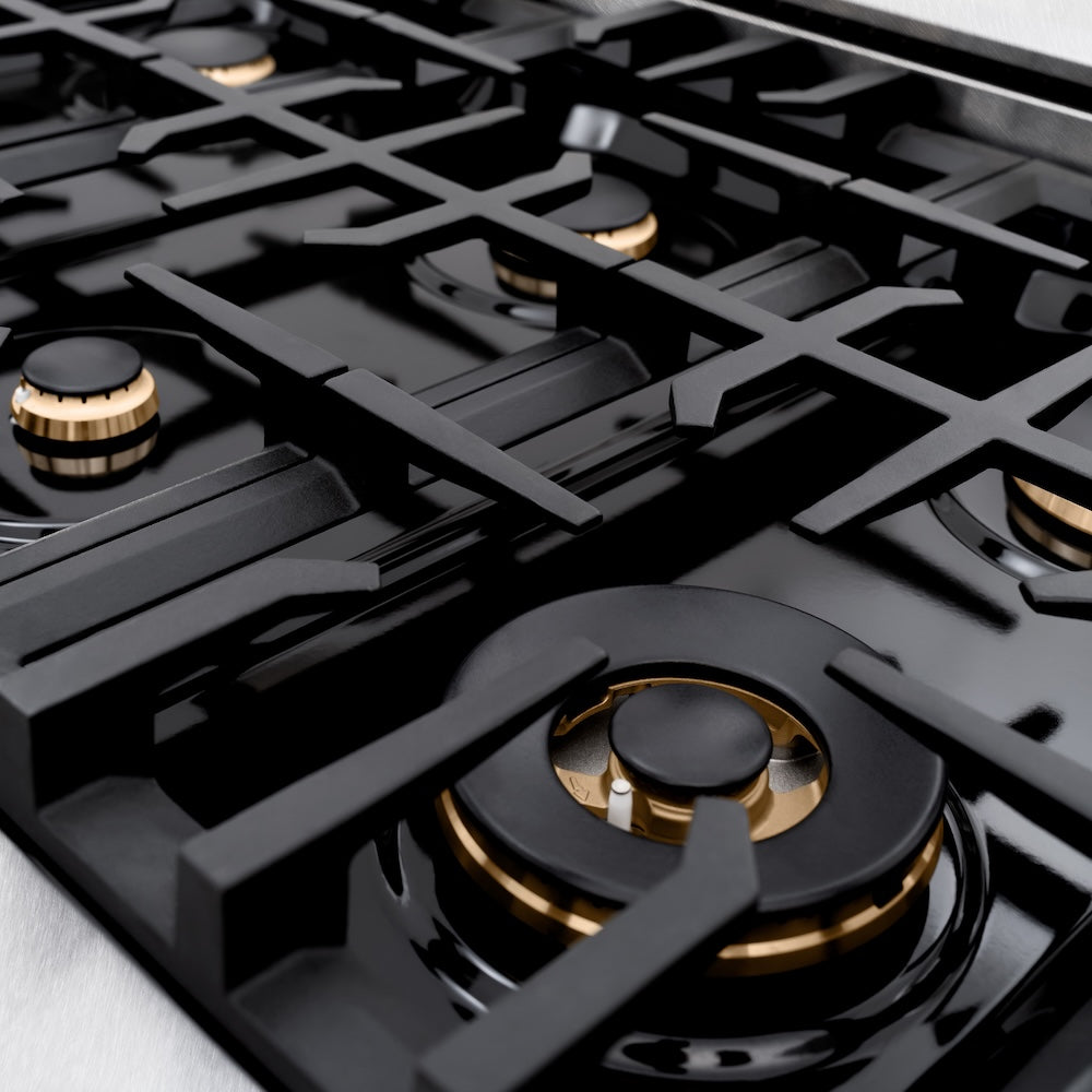 ZLINE Autograph Edition 36 in. 5.2 cu. ft. Classic Dual Fuel Range with 6 Burner Gas Cooktop and Electric Convection Oven in Satin Stainless Steel with Polished Gold Accents, Open Box-Great Condition