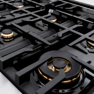 ZLINE Autograph Edition 36 in. 5.2 cu. ft. Classic Dual Fuel Range with 6 Burner Gas Cooktop and Electric Convection Oven in Satin Stainless Steel with Polished Gold Accents, Open Box-Great Condition