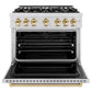 ZLINE Autograph Edition 36 in. 5.2 cu. ft. Classic Dual Fuel Range with 6 Burner Gas Cooktop and Electric Convection Oven in Satin Stainless Steel with Polished Gold Accents, Open Box-Great Condition