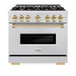 ZLINE Autograph Edition 36 in. 5.2 cu. ft. Classic Dual Fuel Range with 6 Burner Gas Cooktop and Electric Convection Oven in Satin Stainless Steel with Polished Gold Accents, Open Box-Great Condition