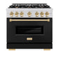 ZLINE Autograph Edition 36 in. 5.2 cu. ft. Classic Dual Fuel Range with 6 Burner Gas Cooktop and Electric Convection Oven in Satin Stainless Steel with Black Matte Door and Polished Gold Accents, Open Box-Good Condition
