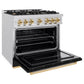 ZLINE Autograph Edition 36 in. 5.2 cu. ft. Classic Dual Fuel Range with 6 Burner Gas Cooktop and Electric Convection Oven in Satin Stainless Steel with Black Matte Door and Polished Gold Accents, Open Box-Good Condition