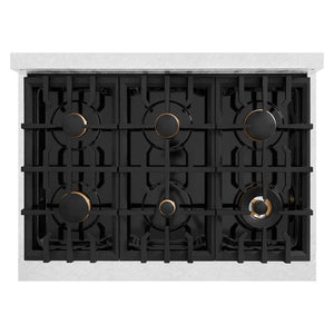 ZLINE Autograph Edition 36 in. 5.2 cu. ft. Classic Dual Fuel Range with 6 Burner Gas Cooktop and Electric Convection Oven in Satin Stainless Steel with Black Matte Door and Polished Gold Accents, Open Box-Great Condition
