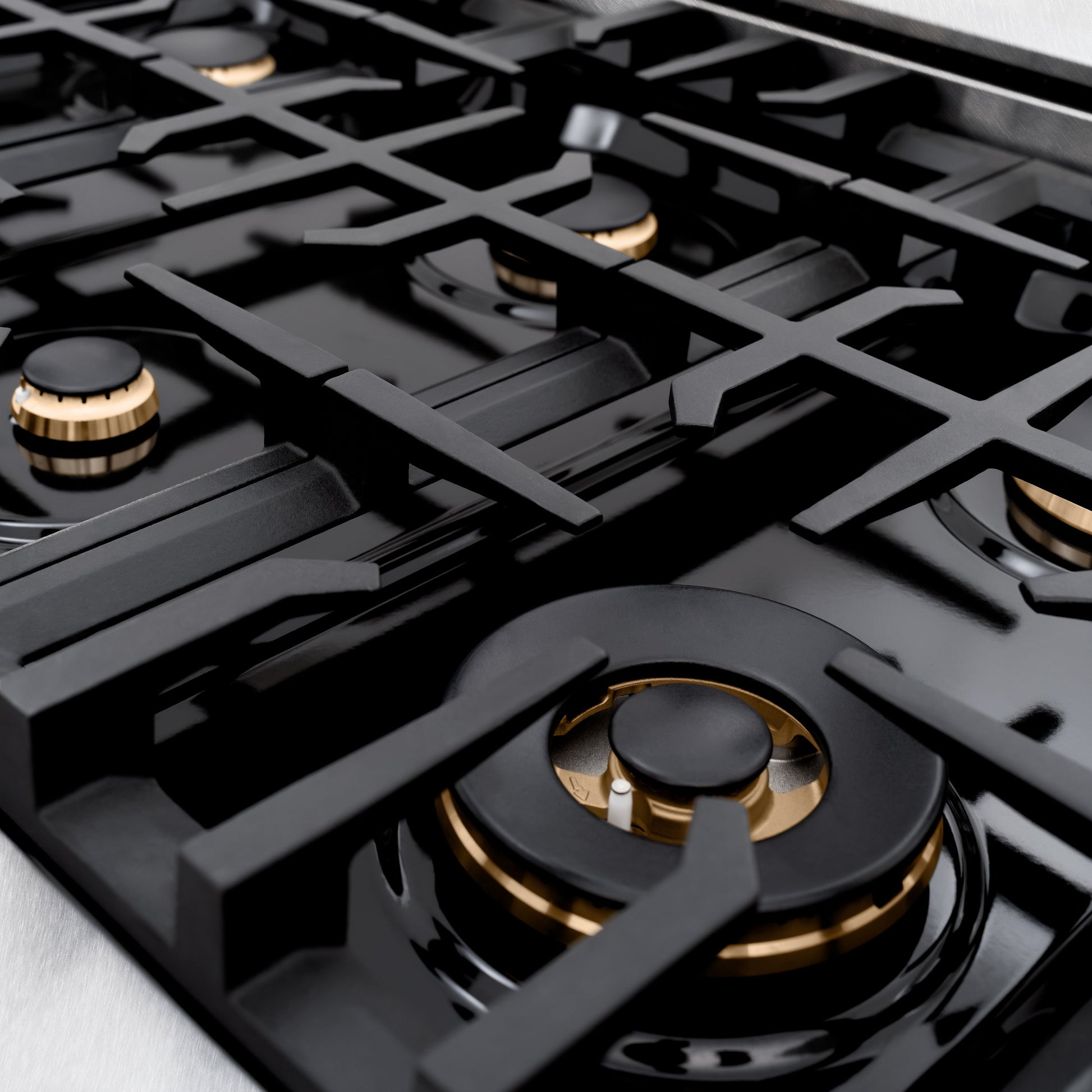 ZLINE Autograph Edition 48 in. 6.7 cu. ft. Classic Double Oven Dual Fuel Range with 8 Burner Gas Cooktop in Satin Stainless Steel with Black Matte Doors and Polished Gold Accents, Open Box-Great Condition