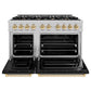 ZLINE Autograph Edition 48 in. 6.7 cu. ft. Classic Double Oven Dual Fuel Range with 8 Burner Gas Cooktop in Satin Stainless Steel with Black Matte Doors and Polished Gold Accents, Open Box-Good Condition