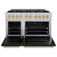 ZLINE Autograph Edition 48 in. 6.7 cu. ft. Classic Double Oven Dual Fuel Range with 8 Burner Gas Cooktop in Satin Stainless Steel with Black Matte Doors and Polished Gold Accents, Open Box-Great Condition