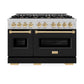 ZLINE Autograph Edition 48 in. 6.7 cu. ft. Classic Double Oven Dual Fuel Range with 8 Burner Gas Cooktop in Satin Stainless Steel with Black Matte Doors and Polished Gold Accents, Open Box-Great Condition