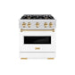 ZLINE Autograph Edition 30 in. 4.2 cu. ft. Classic Dual Fuel Range with 4 Burner Gas Cooktop and Electric Convection Oven in Satin Stainless Steel with White Matte Door and Polished Gold Accents, Open Box-Great Condition