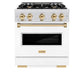 ZLINE Autograph Edition 30 in. 4.2 cu. ft. Classic Dual Fuel Range with 4 Burner Gas Cooktop and Electric Convection Oven in Satin Stainless Steel with White Matte Door and Polished Gold Accents, Open Box-Good Condition