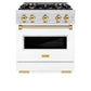 ZLINE Autograph Edition 30 in. 4.2 cu. ft. Classic Dual Fuel Range with 4 Burner Gas Cooktop and Electric Convection Oven in Satin Stainless Steel with White Matte Door and Polished Gold Accents, Open Box-Great Condition