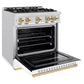 ZLINE Autograph Edition 30 in. 4.2 cu. ft. Classic Dual Fuel Range with 4 Burner Gas Cooktop and Electric Convection Oven in Satin Stainless Steel with White Matte Door and Polished Gold Accents, Open Box-Good Condition