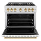 ZLINE Autograph Edition 36 in. 5.2 cu. ft. Classic Dual Fuel Range with 6 Burner Gas Cooktop and Electric Convection Oven in Satin Stainless Steel with White Matte Door and Polished Gold Accents, Open Box-Good Condition