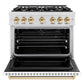 ZLINE Autograph Edition 36 in. 5.2 cu. ft. Classic Dual Fuel Range with 6 Burner Gas Cooktop and Electric Convection Oven in Satin Stainless Steel with White Matte Door and Polished Gold Accents, Open Box-Great Condition