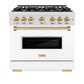 ZLINE Autograph Edition 36 in. 5.2 cu. ft. Classic Dual Fuel Range with 6 Burner Gas Cooktop and Electric Convection Oven in Satin Stainless Steel with White Matte Door and Polished Gold Accents, Open Box-Good Condition