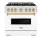 ZLINE Autograph Edition 36 in. 5.2 cu. ft. Classic Dual Fuel Range with 6 Burner Gas Cooktop and Electric Convection Oven in Satin Stainless Steel with White Matte Door and Polished Gold Accents, Open Box-Great Condition