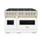 ZLINE Autograph Edition 48 in. 6.7 cu. ft. Classic Double Oven Dual Fuel Range with 8 Burner Gas Cooktop in Satin Stainless Steel with White Matte Doors and Polished Gold Accents, Open Box-Great Condition