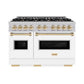 ZLINE Autograph Edition 48 in. 6.7 cu. ft. Classic Double Oven Dual Fuel Range with 8 Burner Gas Cooktop in Satin Stainless Steel with White Matte Doors and Polished Gold Accents, Open Box-Good Condition