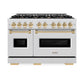 ZLINE Autograph Edition 48 in. 6.7 cu. ft. Classic Double Oven Dual Fuel Range with 8 Burner Gas Cooktop in Satin Stainless Steel and Polished Gold Accents, Open Box-Good Condition