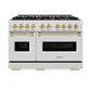 ZLINE Autograph Edition 48 in. 6.7 cu. ft. Classic Double Oven Dual Fuel Range with 8 Burner Gas Cooktop in Satin Stainless Steel and Polished Gold Accents, Open Box-Great Condition