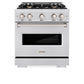 ZLINE 30 in. 4.2 cu. ft. Classic Dual Fuel Range with Gas Cooktop and Electric Convection Oven in Satin Stainless Steel with 4 Brass Burners (CDRS-BR-30) front.