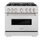 ZLINE 36 in. 5.2 cu. ft. Classic Dual Fuel Range with Gas Cooktop and Electric Convection Oven in Satin Stainless Steel with 6 Brass Burners (CDRS-BR-36) front.