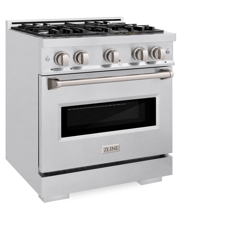 ZLINE 30 in. 4.2 cu. ft. Classic Gas Range with 4 Burner Cooktop and Convection Gas Oven in Satin Stainless Steel, Open Box-Good Condition