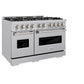 ZLINE 48 in. 6.7 cu. ft. Classic Double Oven Gas Range with 8 Burner Cooktop in Satin Stainless Steel (CGRS-48) side.