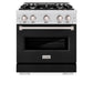 ZLINE 30 in. 4.2 cu. ft. Classic Gas Range with 4 Burner Cooktop and Convection Gas Oven in Satin Stainless Steel with Black Matte Door (CGRS-BLM-30) front.