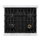 ZLINE 30 in. 4.2 cu. ft. Classic Gas Range with 4 Burner Cooktop and Convection Gas Oven in Satin Stainless Steel with Black Matte Door (CGRS-BLM-30) top-down, above cooktop.