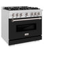 ZLINE 36 in. 5.2 cu. ft. Classic Gas Range with 6 Burner Cooktop and Convection Gas Oven in Satin Stainless Steel with Black Matte Door (CGRS-BLM-36) side.