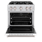 ZLINE 30 in. 4.2 cu. ft. Classic Gas Range with 4 Burner Cooktop and Convection Gas Oven in Satin Stainless Steel with White Matte Door (CGRS-WM-30) front, oven open.
