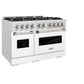 ZLINE 48 in. 6.7 cu. ft. Classic Double Oven Gas Range with 8 Burner Cooktop in Satin Stainless Steel with White Matte Doors (CGRS-WM-48) side.