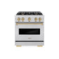 ZLINE Autograph Edition 30 in. 4.2 cu. ft. Classic Gas Range with 4 Burner Cooktop and Convection Gas Oven in Satin Stainless Steel and Champagne Bronze Accents, Open Box-Great Condition