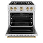 ZLINE Autograph Edition 30 in. 4.2 cu. ft. Classic Gas Range with 4 Burner Cooktop and Convection Gas Oven in Satin Stainless Steel and Champagne Bronze Accents, Open Box-Great Condition