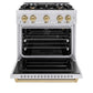 ZLINE Autograph Edition 30 in. 4.2 cu. ft. Classic Gas Range with 4 Burner Cooktop and Convection Gas Oven in Satin Stainless Steel and Champagne Bronze Accents, Open Box-Good Condition