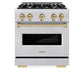 ZLINE Autograph Edition 30 in. 4.2 cu. ft. Classic Gas Range with 4 Burner Cooktop and Convection Gas Oven in Satin Stainless Steel and Champagne Bronze Accents, Open Box-Great Condition