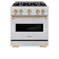 ZLINE Autograph Edition 30 in. 4.2 cu. ft. Classic Gas Range with 4 Burner Cooktop and Convection Gas Oven in Satin Stainless Steel and Champagne Bronze Accents, Open Box-Good Condition