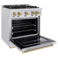 ZLINE Autograph Edition 30 in. 4.2 cu. ft. Classic Gas Range with 4 Burner Cooktop and Convection Gas Oven in Satin Stainless Steel and Champagne Bronze Accents, Open Box-Good Condition