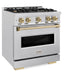 ZLINE Autograph Edition 30 in. 4.2 cu. ft. Classic Gas Range with 4 Burner Cooktop and Convection Gas Oven in Satin Stainless Steel and Champagne Bronze Accents (CGRSZ-30-CB) side.