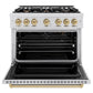 ZLINE Autograph Edition 36 in. 5.2 cu. ft. Classic Gas Range with 6 Burner Cooktop and Convection Gas Oven in Satin Stainless Steel and Champagne Bronze Accents, Open Box-Great Condition