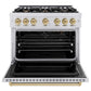 ZLINE Autograph Edition 36 in. 5.2 cu. ft. Classic Gas Range with 6 Burner Cooktop and Convection Gas Oven in Satin Stainless Steel and Champagne Bronze Accents, Open Box-Good Condition