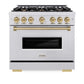 ZLINE Autograph Edition 36 in. 5.2 cu. ft. Classic Gas Range with 6 Burner Cooktop and Convection Gas Oven in Satin Stainless Steel and Champagne Bronze Accents, Open Box-Good Condition