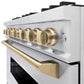 ZLINE Autograph Edition 36 in. 5.2 cu. ft. Classic Gas Range with 6 Burner Cooktop and Convection Gas Oven in Satin Stainless Steel and Champagne Bronze Accents, Open Box-Good Condition