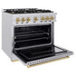 ZLINE Autograph Edition 36 in. 5.2 cu. ft. Classic Gas Range with 6 Burner Cooktop and Convection Gas Oven in Satin Stainless Steel and Champagne Bronze Accents, Open Box-Good Condition